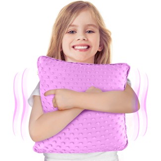 Vibrating Sensory Pillow for Kids and Adults, 12” x 12” Plush Velvet Soft Cover with Textured Therapy Stimulation, HUG TO ACTIVATE, (Purple)