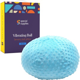 Vibrating Ball Pillow Sensory Pressure Activated for Kids and Adults, Plush Minky Soft Cover with Textured Therapy Stimulation Bumps, Blue
