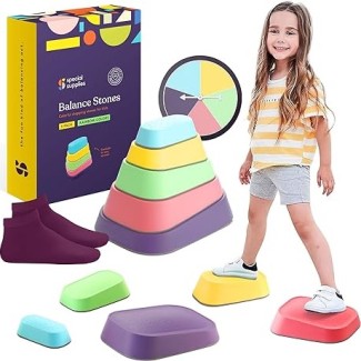 Stepping Stones for Kids Indoor and Outdoor Balance Blocks Promote Coordination, Balance Strength Child Safe Rubber, Non-Slip Edging 5 Set