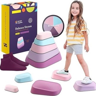 Stepping Stones for Kids 5 Set Indoor and Outdoor Balance Blocks Promote Coordination, Balance Strength Child Safe Rubber, Non-Slip Edging
