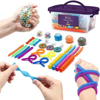 Special Supplies Fidget Toy Pack for Kids, 30 Pc. Set, Interactive Sensory Toys with Squishy Balls, Fun Tubes, Squeeze Pets, and Animal Stretchy Strings for Fidgeting, ADHD, and Autism