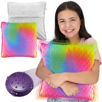 Vibrating Pillow Sensory Pressure Activated for Kids and Adults, 12” x 12” Plush Minky Soft Cover, Colorful