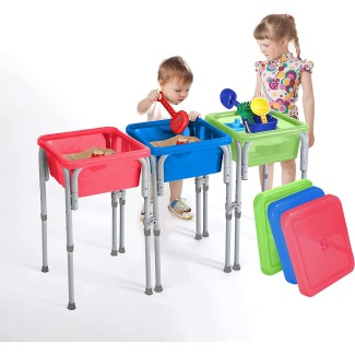 Sensory Activity Table for Kids and Toddlers with 3 Plastic Buckets and 7 Beach Toys 