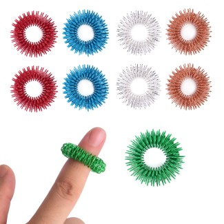 Spiky Sensory Finger Acupressure Ring Set (Pack Of 10) By Special Supplies Cool Hand Fidget Toy For Kids Teens & Adults-Silent Stress Reducer & Massager - Helps With Focus ADHD & Autism