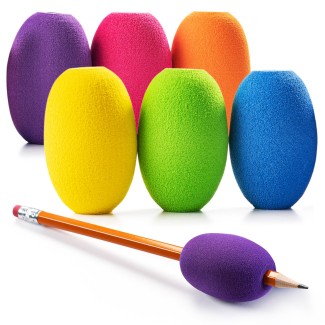 Pencil Grips Egg for Kids and Adults (6-Pack) Colorful, Cushioned Holders for Handwriting, Drawing, Coloring | Ergonomic Right or Left-Handed Use