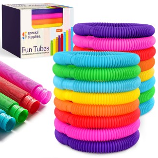 Colorful Build and Connect Toy Special Supplies 30-Pack Mini Fun Pull and Pop Fun Tubes Mini for Kids Stretch Reusable Storage Container Bend Provide Tactile and Auditory Sensory Play 