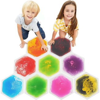 Hexagon Floor Liquid Tiles for Kids, Set of 9