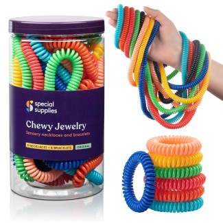 Special Supplies Chewy Jewelry Sensory Necklaces and Bracelets, 16 Pack, Soft and Flexible Silicone, Interactive Stress and Anxiety Relief for Kids, Supports ADD, ADHD, Autism