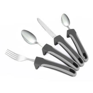 Adaptive Utensils - Arthritis Aid Silverware - Easy Grip for Shaking, Elderly & Trembling Hands - Stainless Steel Spoons, Fork & Knife Included - Gray
