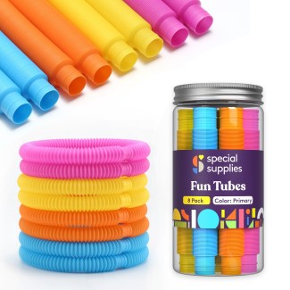 Fun Pull and Pop Tubes for Kids Stretch, Bend, Build, and Connect Toy, Provide Tactile and Auditory Sensory Play, Colorful, Heavy-Duty Plastic by Special Supplies: 8-Pack