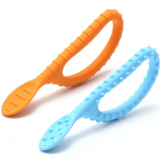 Special Supplies Duo Spoon Loops Oral Motor Therapy Tools, 2 Pack, Textured Stimulation and Sensory Input Treatment for Babies, Toddlers or Kids, BPA Free Silicone with Flexible, Easy Handle-Blue & Orange