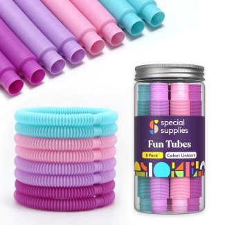 Special Supplies 8-Pack Fun Pull and Pop Tubes for Kids Stretch, Bend, Build, and Connect Toy, Provide Tactile and Auditory Sensory Play, Colorful, Heavy-Duty Plastic (Unicorn)