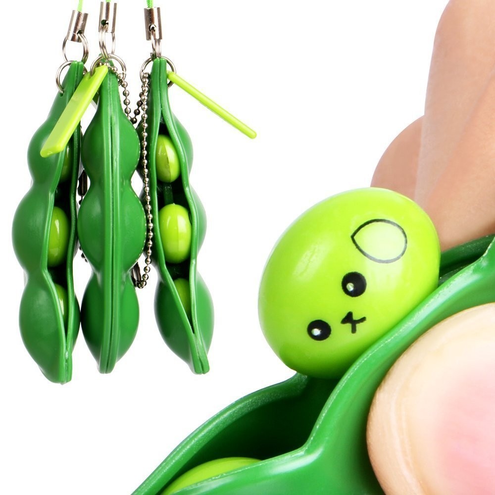 15 Pack Fidget Toy Chain Marble Fidget Keychain Fidget Toys Squeeze-a-Bean Keyring Pea Keychain Soybean Toys Gift 