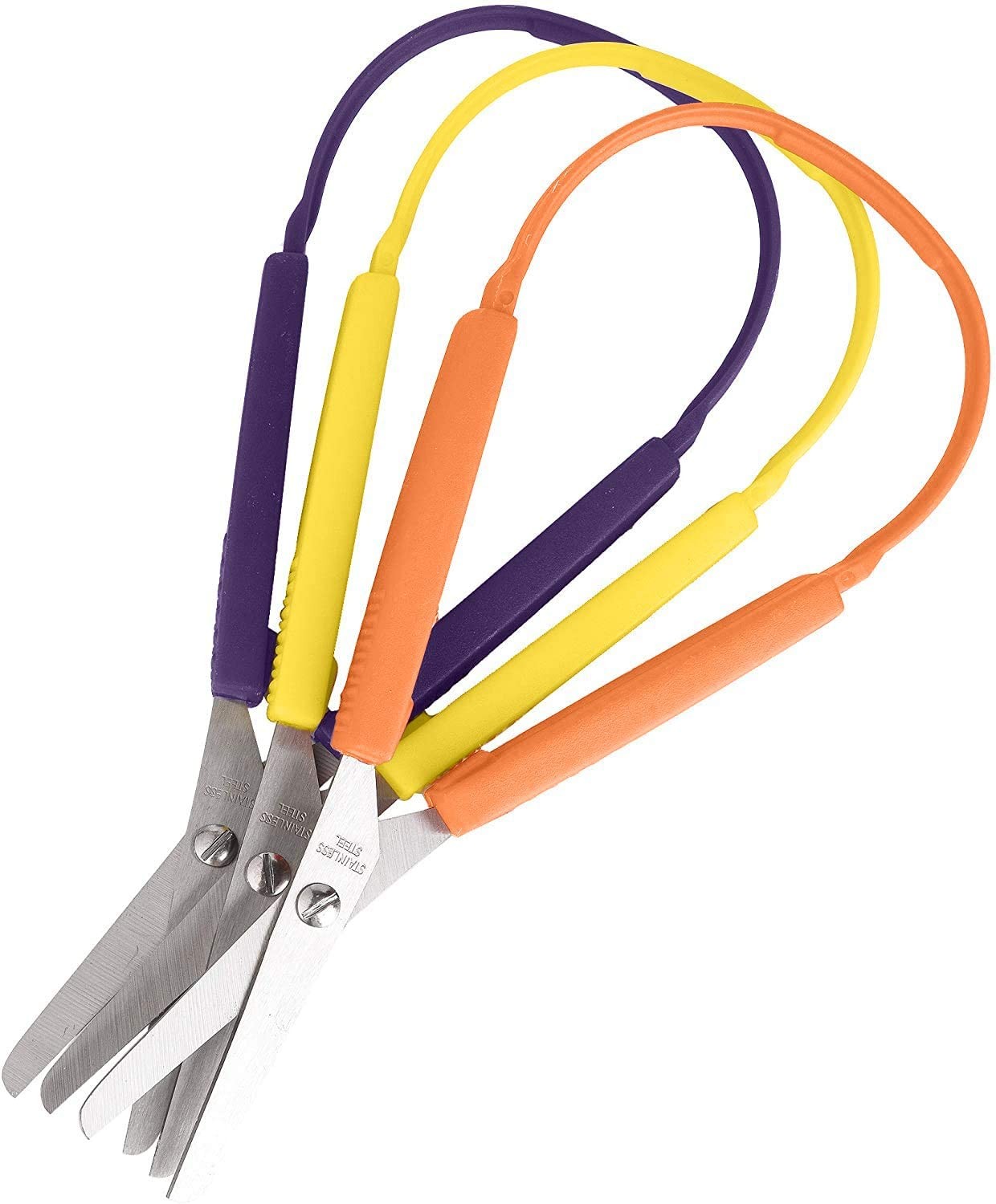 Loop Scissors for Kids (3-Pack) Colorful Looped, Adaptive Design, Right  and Lefty Support, Small, Easy-Open Squeeze Handles