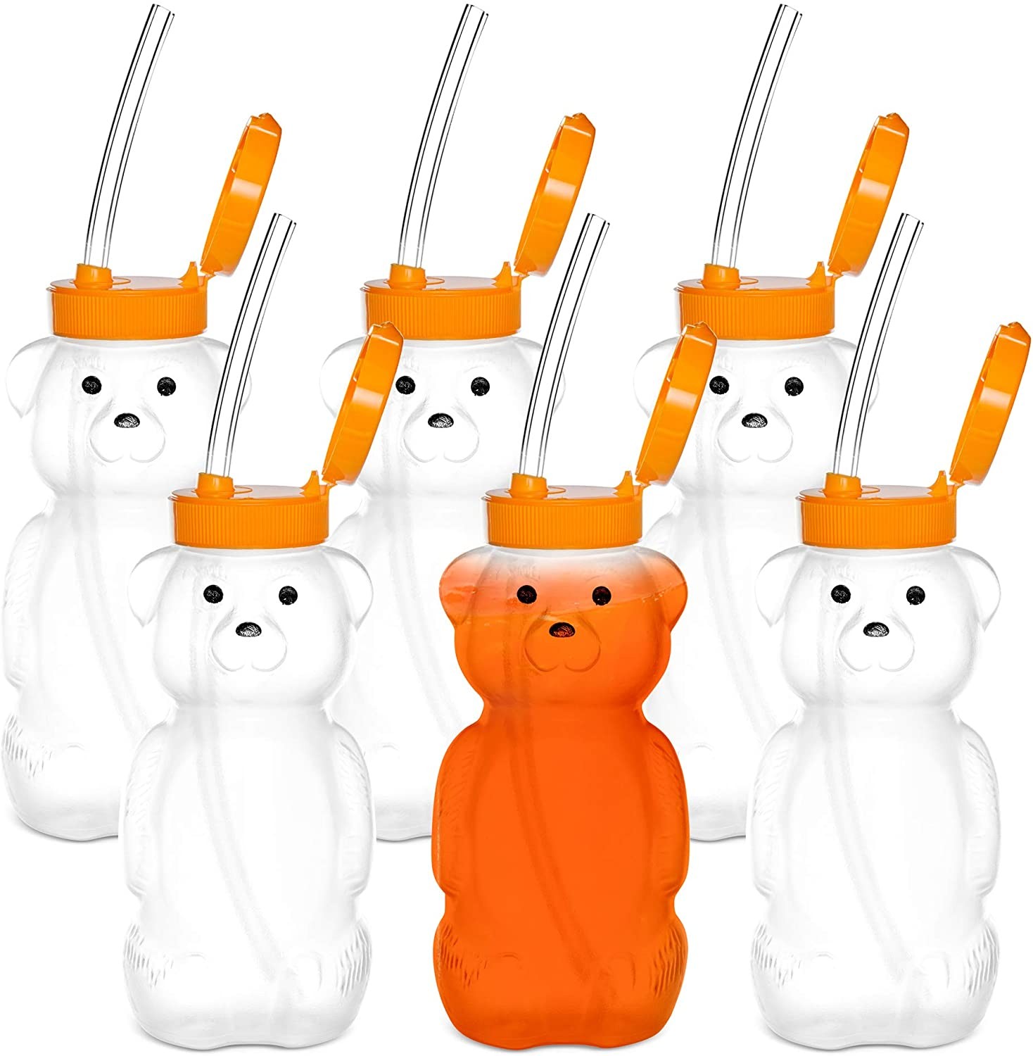 Honey Bear Straw Cups, Juice Bear Bottle Drinking Cup Long Straws with 4  Flexible Straws & Cleaning Tools, 8-Ounce Therapy Sippy Bottles for Speech