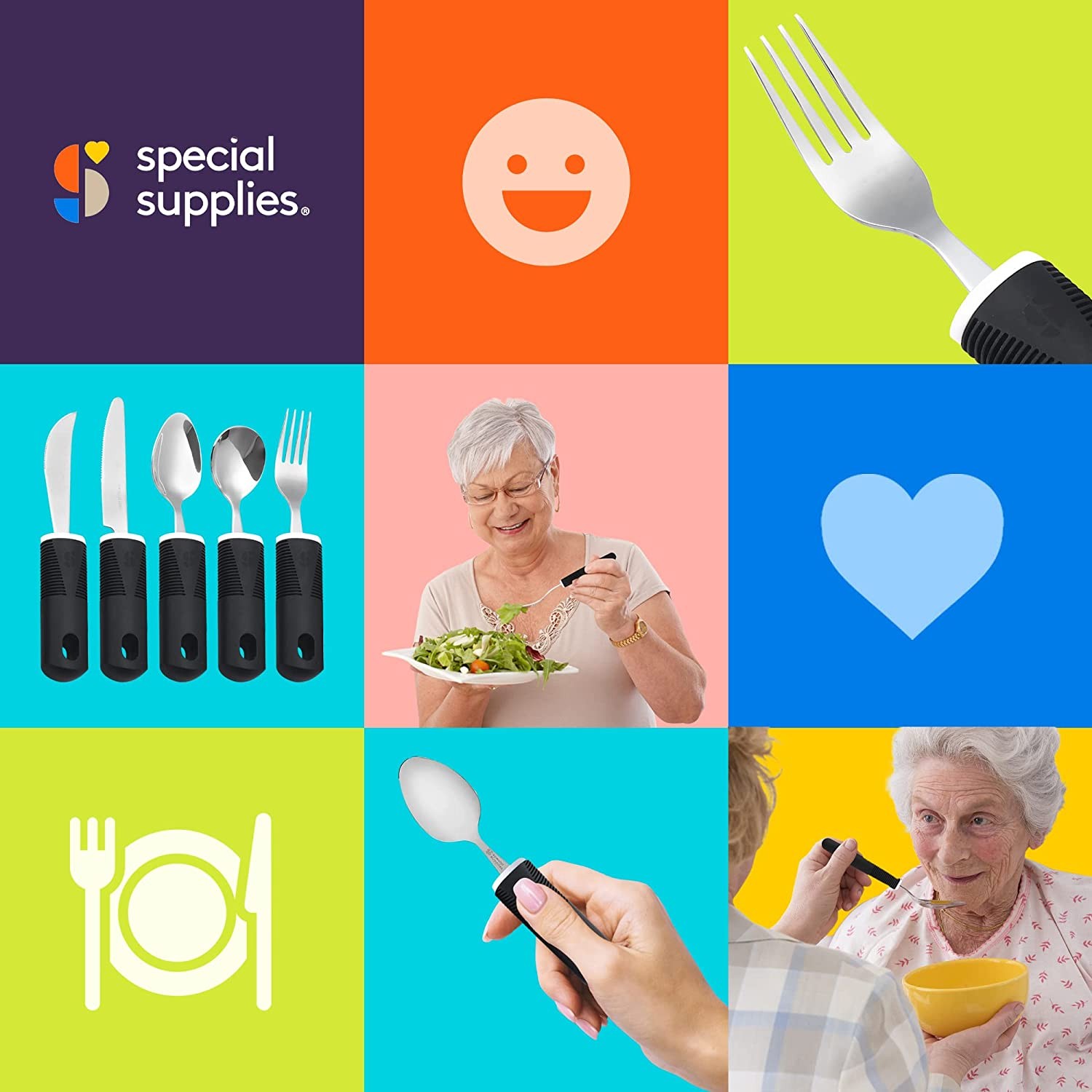 Adaptive Eating Utensils by Celley for Parkinson's, Arthritis, MS, Elderly,  Hand Tremors, Handicapped