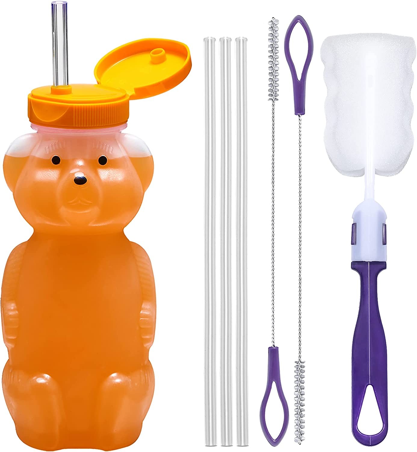 Juice Bear Bottle Drinking Cup with Long Straws (8 Ounces)