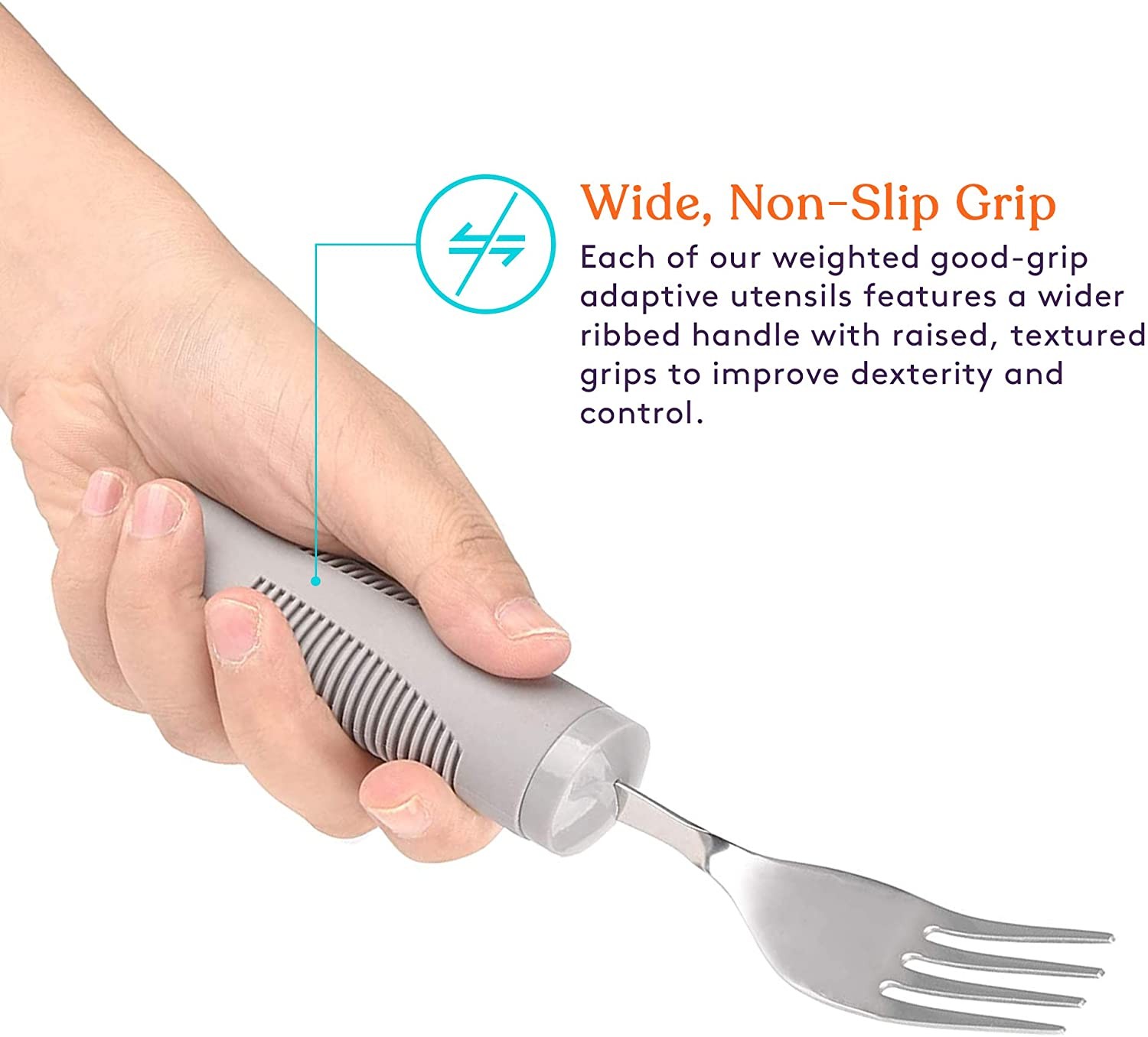 Adaptive Utensils - Arthritis Aid Silverware - Easy Grip for Shaking,  Elderly & Trembling Hands - Stainless Steel Spoons, Fork & Knifes Included  - Grey