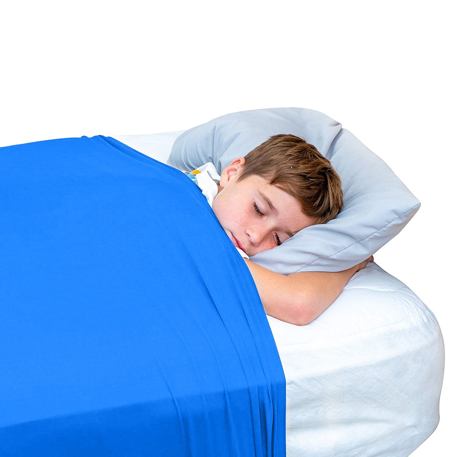 Alternative to Heavy Weighted Blankets TOPARCHERY Sensory Compression Bed Sheet for Sinlgle Bed Mattress Single, Blue Stretchy Breathable Firm Pressure for Calming & Relaxing Sleep 