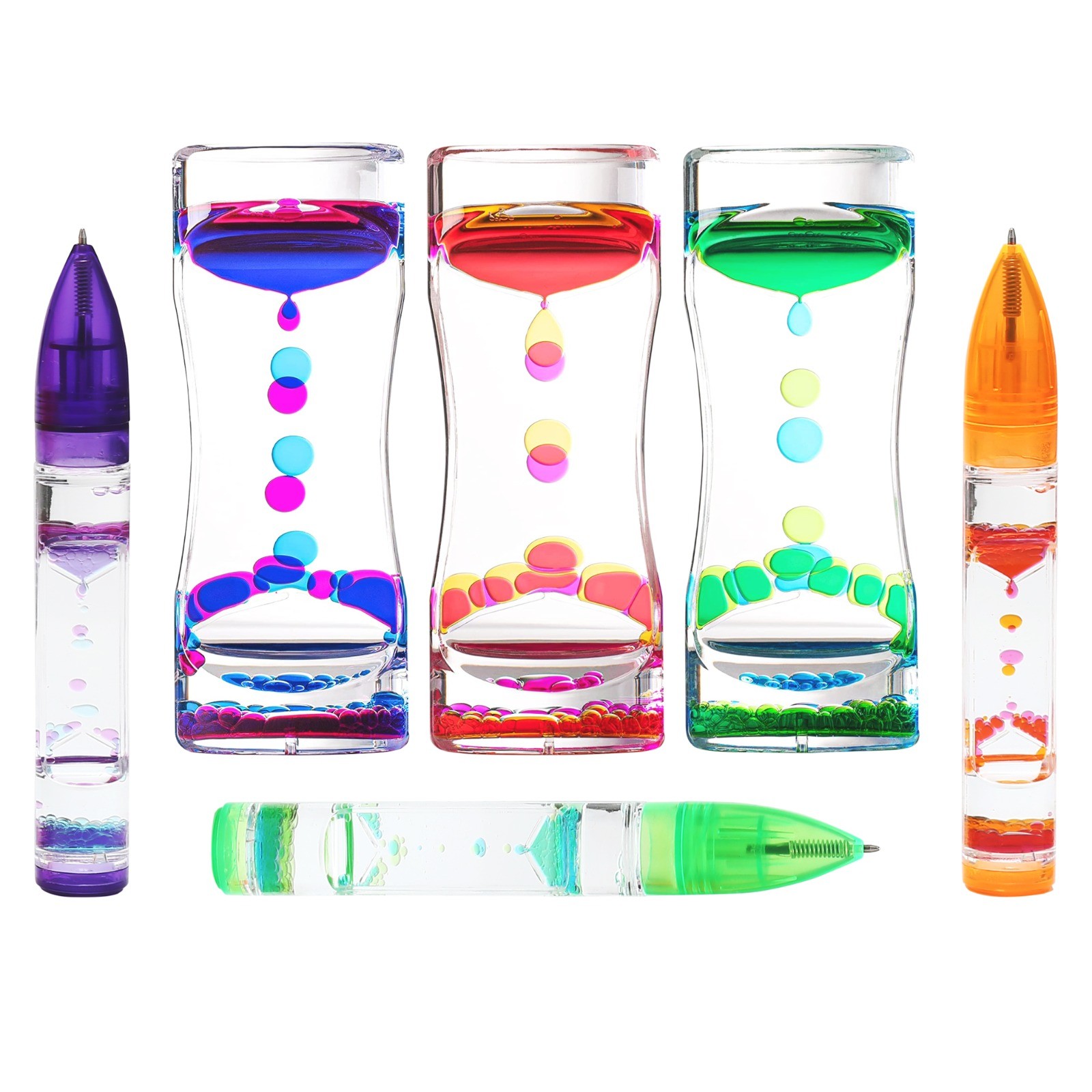 Liquid Motion Pens, 6 Pack Colorful Hourglass Timer Pens with