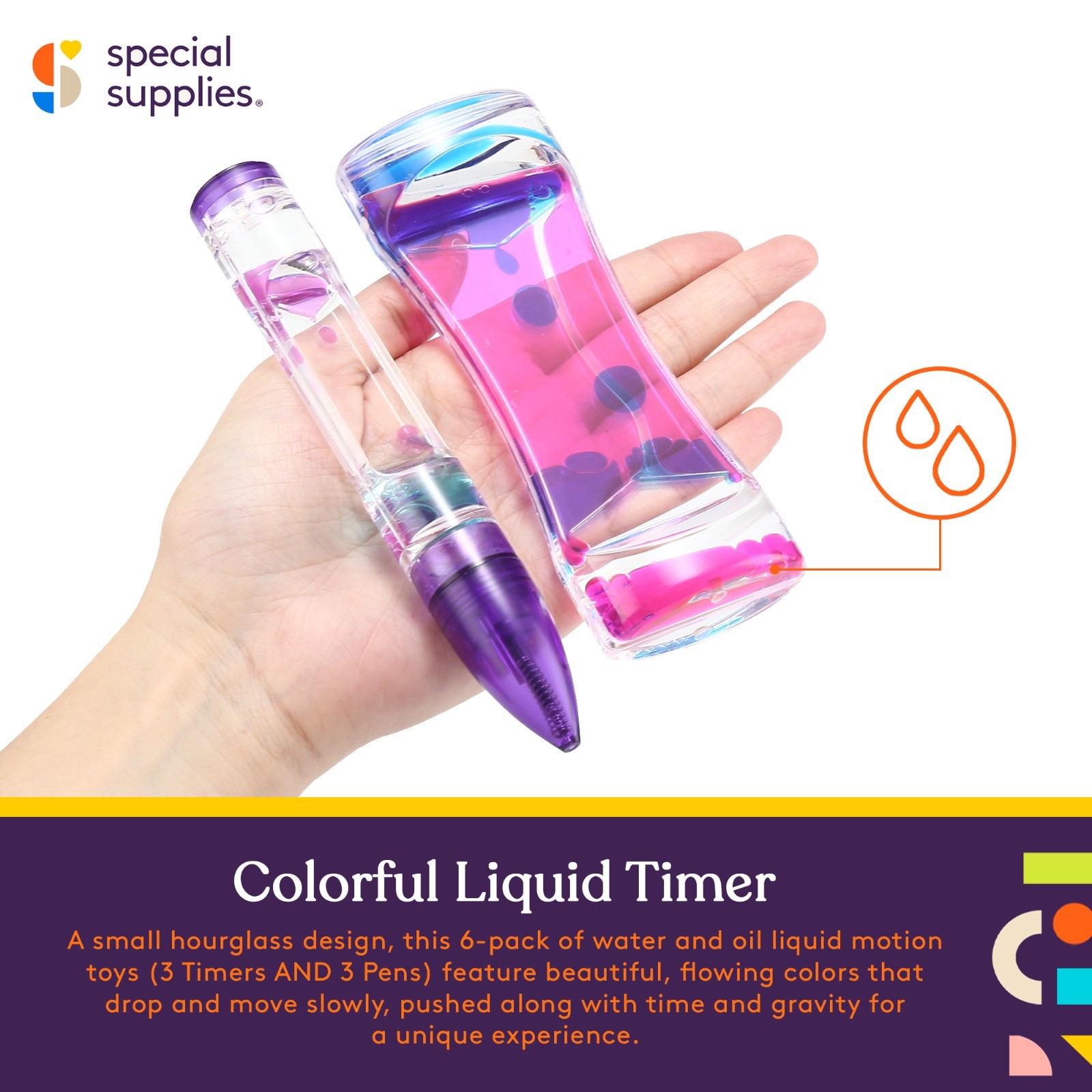 Sensory Play Timers Hour Glass Timer Kids Liquid Timers Fidget Toy
