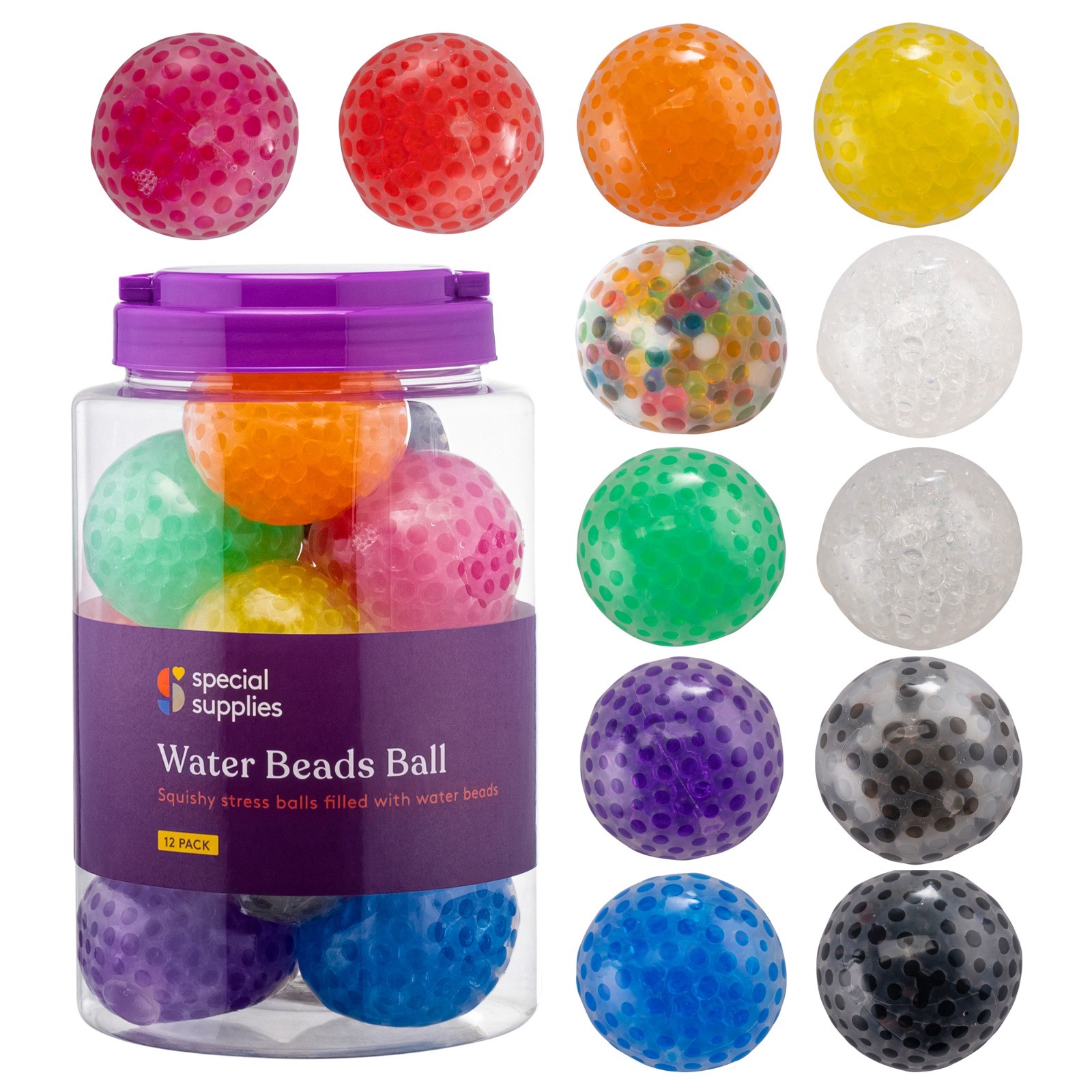Special Supplies Squish Water Beads Stress Ball (12-Pack) Squeeze