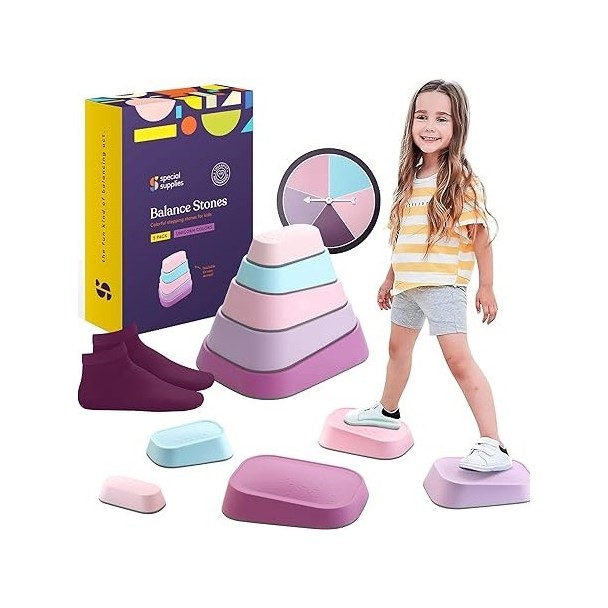 Stepping Stones for Kids 5 Set Indoor and Outdoor Balance Blocks Promote Coordination, Balance Strength Child Safe Rubber, Non-Slip Edging