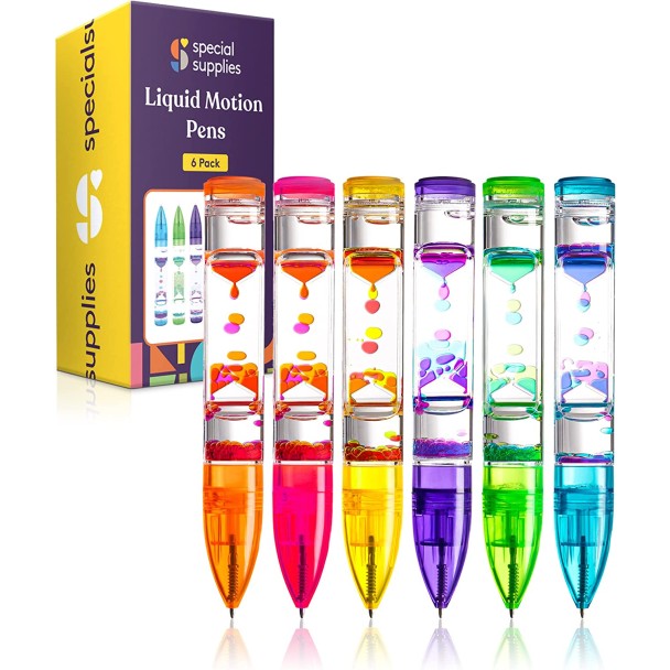 Liquid Motion Pens, 6 Pack Colorful Hourglass Timer Pens with